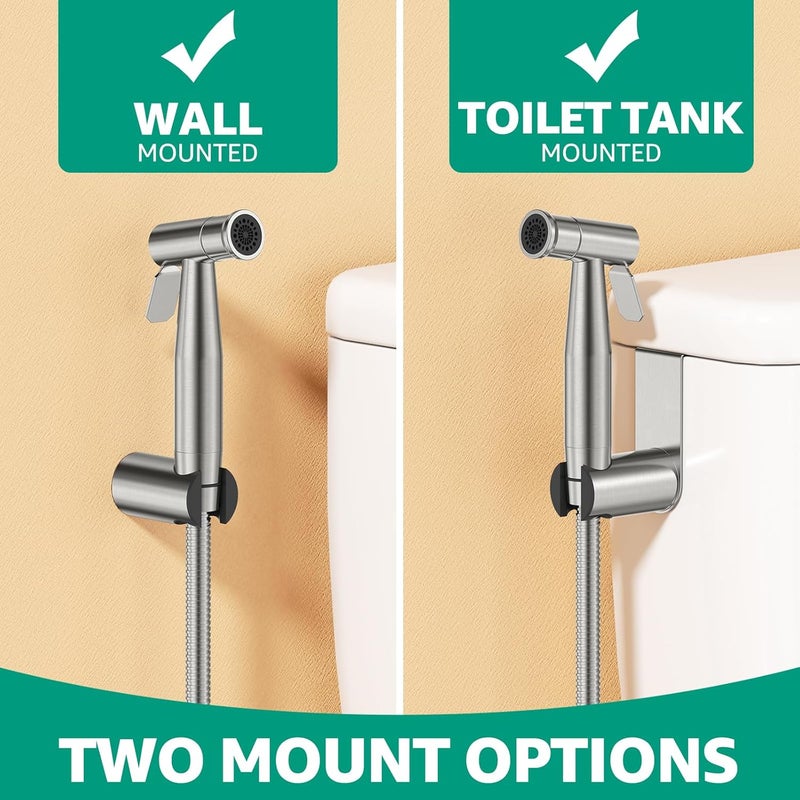 Mbillion Handheld Bidet Sprayer for Toilet Brushed Nickel with Leakproof Hose,Stainless Steel Cloth Diaper Sprayer,Adjustable Water Pressure,Dual Mode Wall/Toilet Mount Jet Spray for Baby Feminine Senior Wash - Image 5
